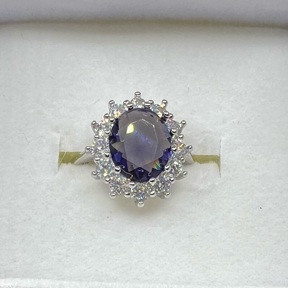 NIB S925 Stamped Amethyst and Zircon Princess Cut Oval Ring